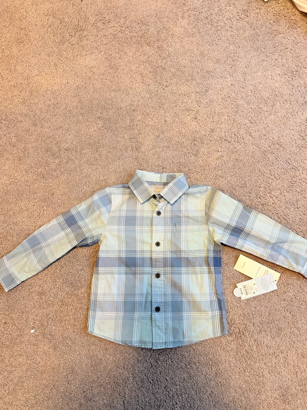 Cat & Jack Blue and Cream Plaid Button-Down Shirt